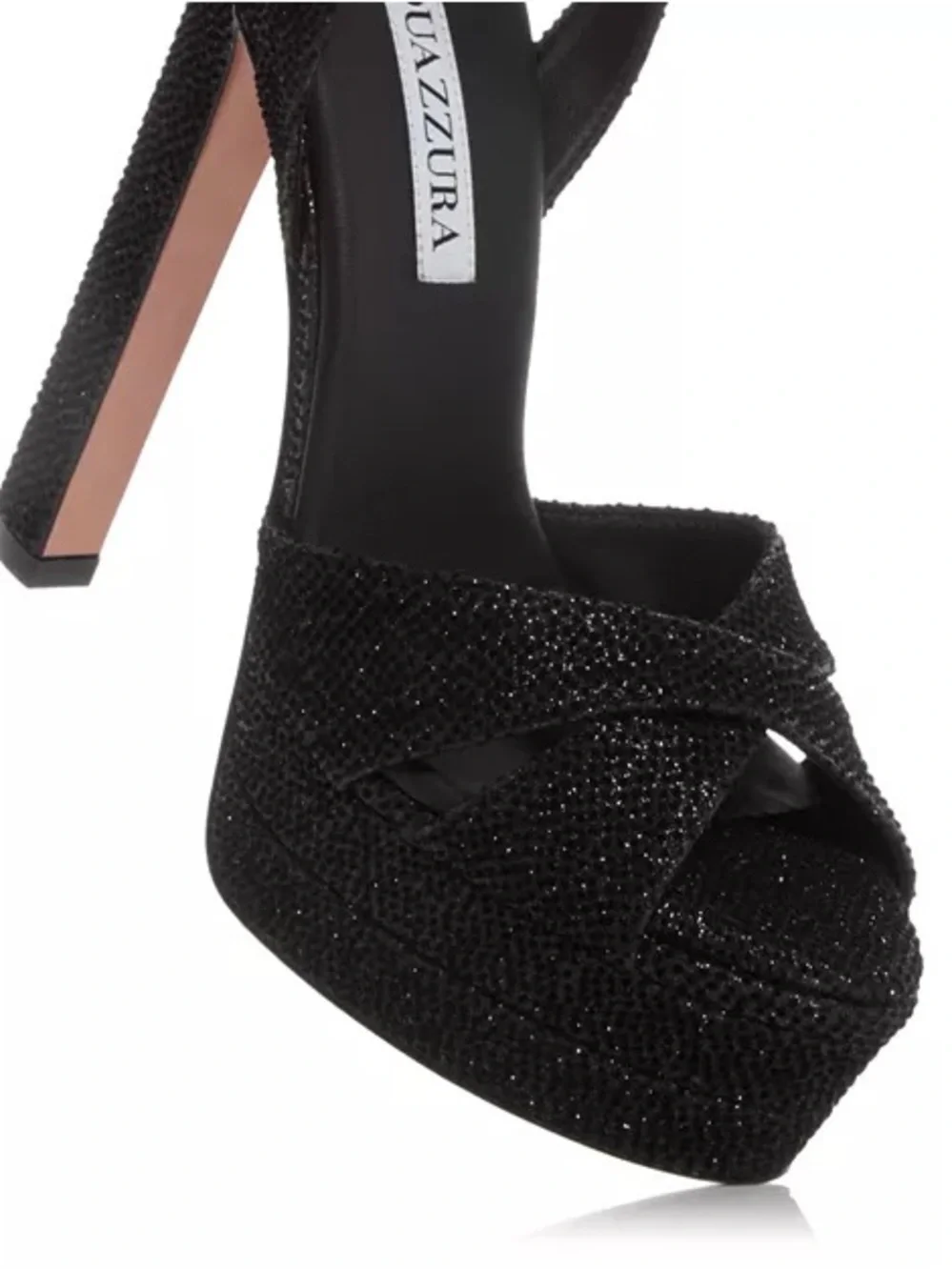 Aquazzura Divine Plateau Glitter Platform Ankle-Strap Sandals Size 8.5 Black